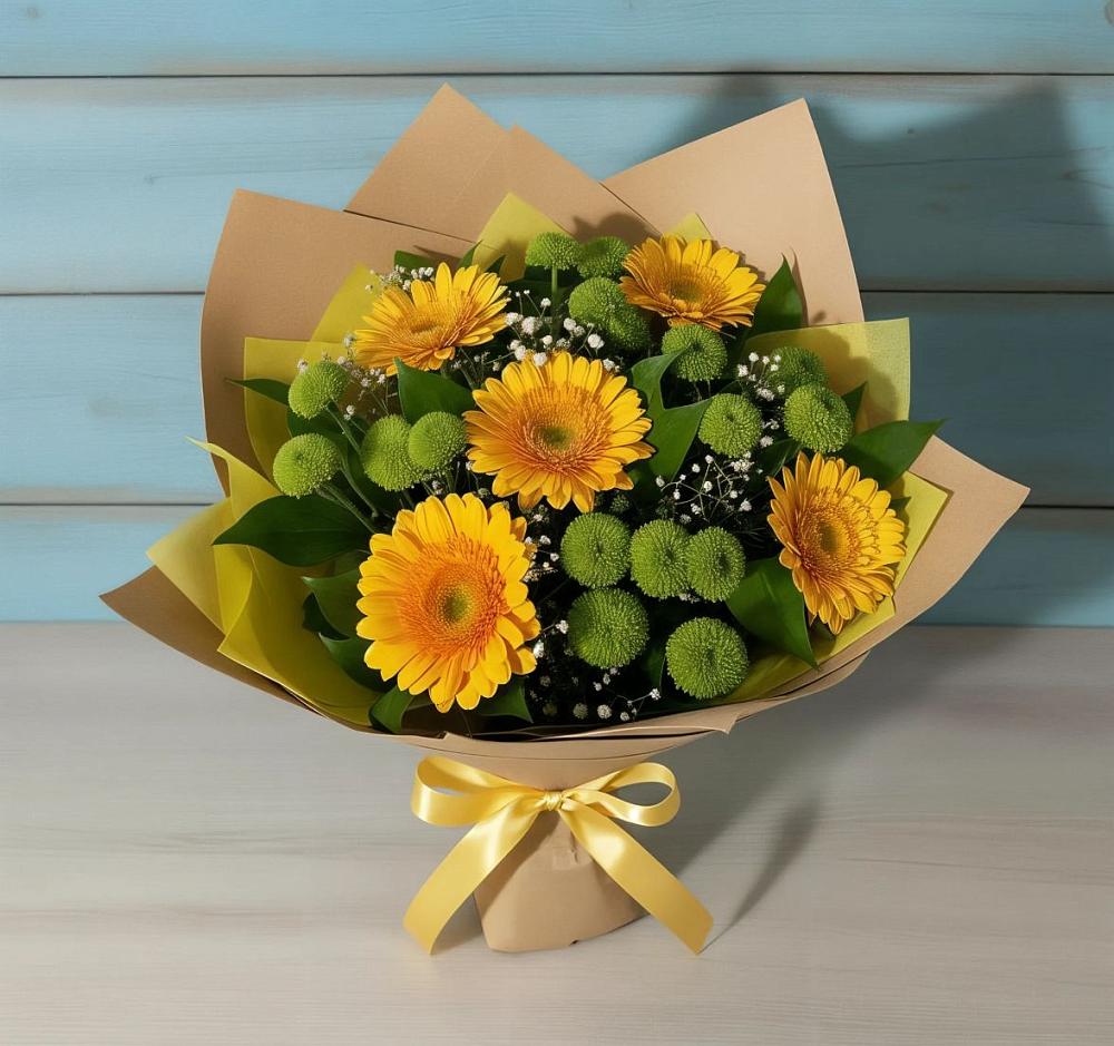 Букет цветов из: Герберы и Хризантемы в Троицкое