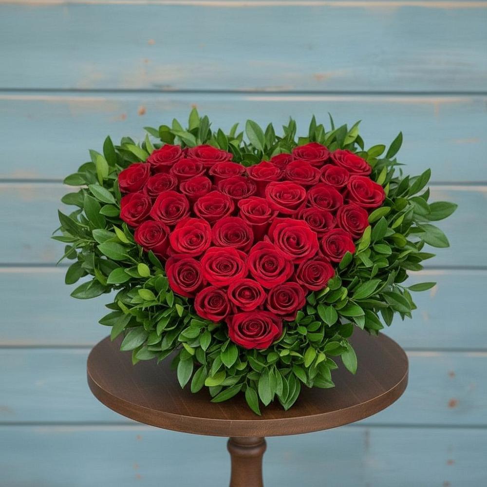 Цветочная композиция из Розы в виде сердца в Троицкое