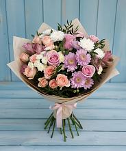 Букет цветов из:  Хризантемы, Розы и Альстромерии в Троицкое